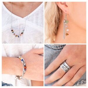 Paparazzi Jewelry Set Four Piece Silver Multi color Boho Stylish Brand New NWT